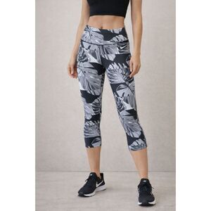 Nike Dri-FIT Capri Legging Black White Leaf Print Athletic Workout Pants Women S